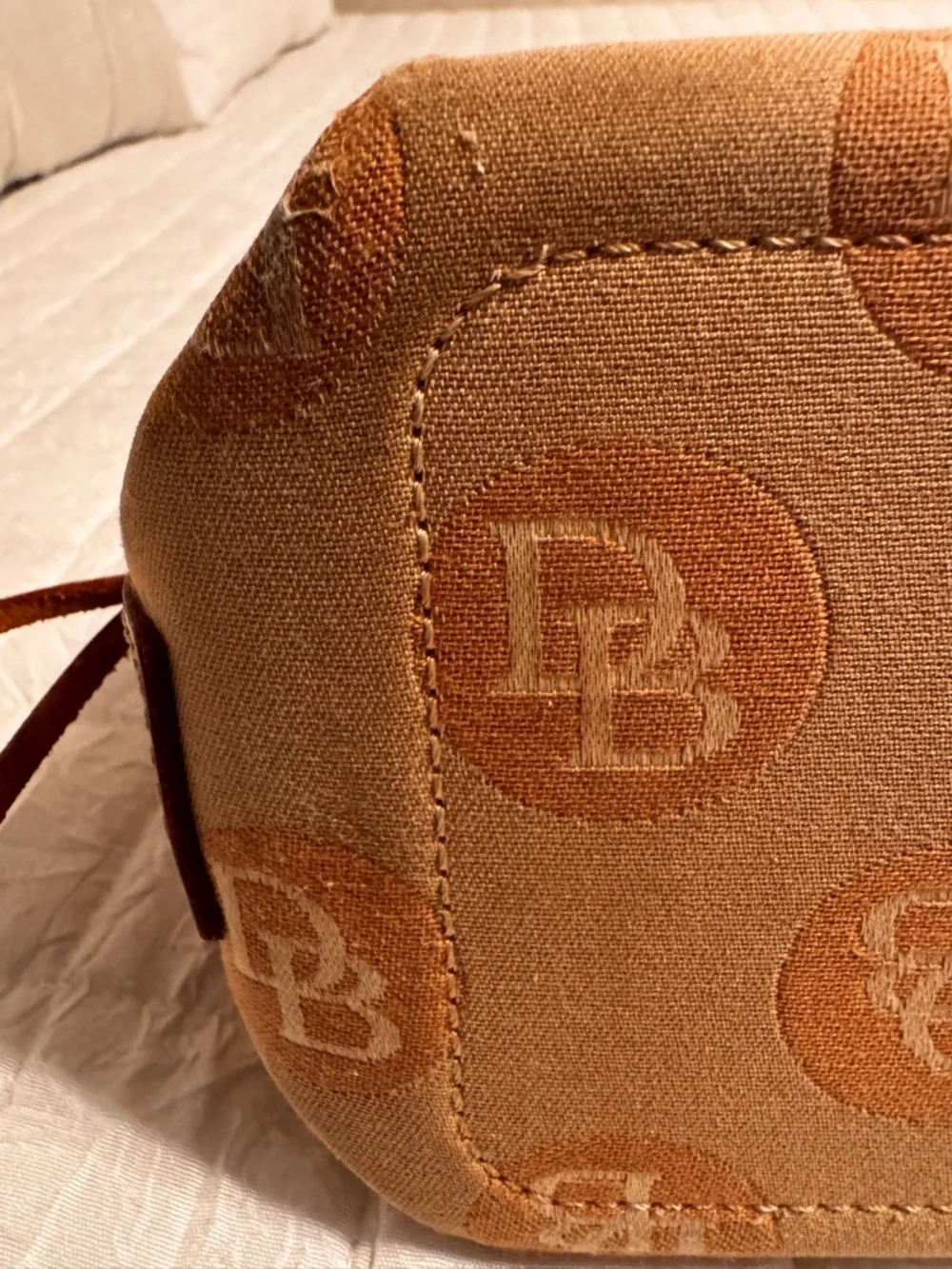 Dooney & Bourke Tan and Brown Logo Drawstring Tote with Removable Strap - Picture 6 of 11